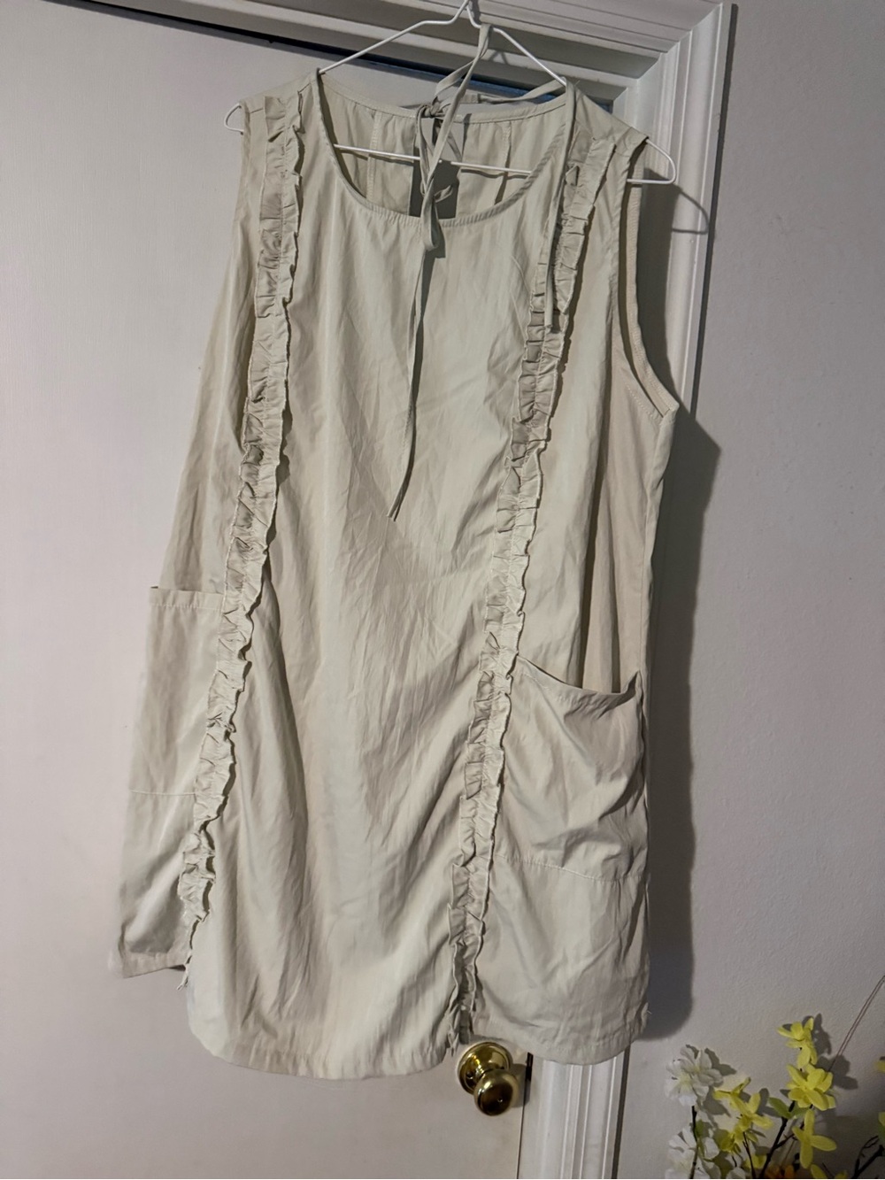 Cream Ruffle Trim Sleeveless Tunic Dress